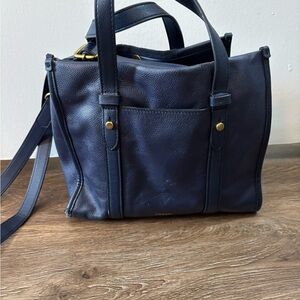 Elegant Navy Blue Leather FOSSIL satchel Bag